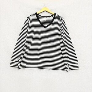 Lands' End Women Size 1X Striped Nautical 100% Cotton Long Sleeve Knit Top